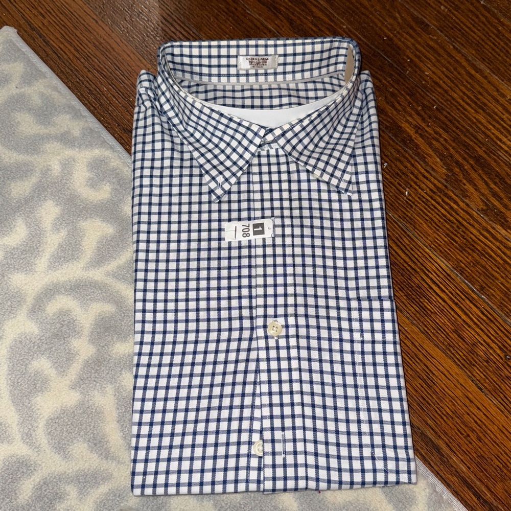 Peter Millar NWOT Men’s XL Classic Navy/White Check Button. PRISTINE!